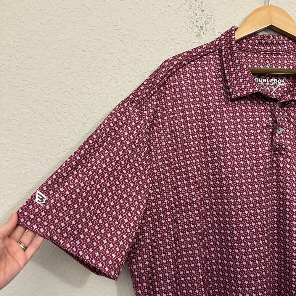 BURLEBO Polo Shirt Maroon Grey Texas All Over Print Performance Golf - Picture 5 of 10